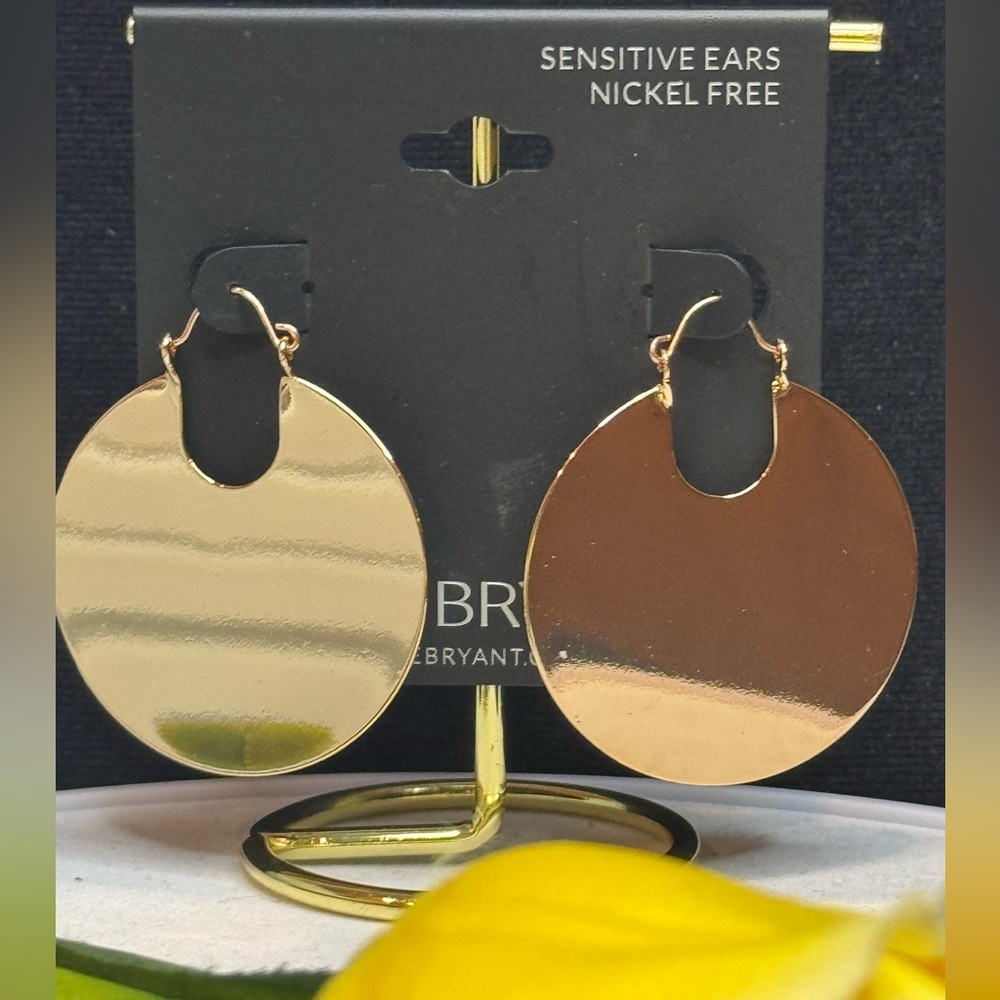 Lane Bryant Gold Tone Hoop Statement Earrings 1.75 inch